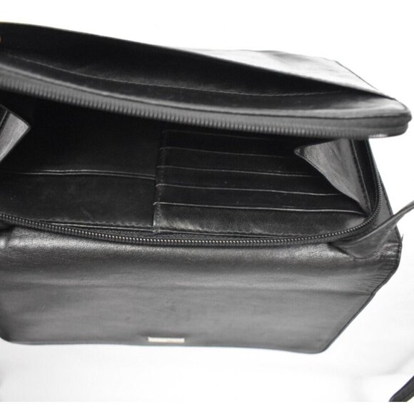 Vintage Perlina Soft Black Leather Crossbody Organizer Wallet Purse All-In-One - Picture 7 of 14